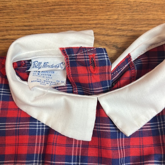 Polyflinders Vintage Baby Collar Classic Dress Girls Size 5 Kids Red Plaid - Picture 3 of 7